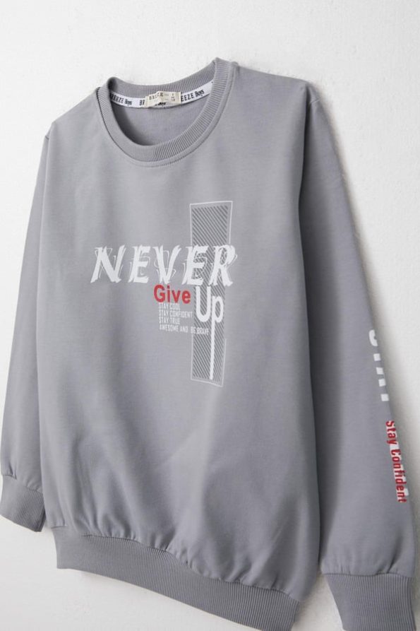 Boys' Motivational Themed Gray Sweatshirt (Ages 8-12)