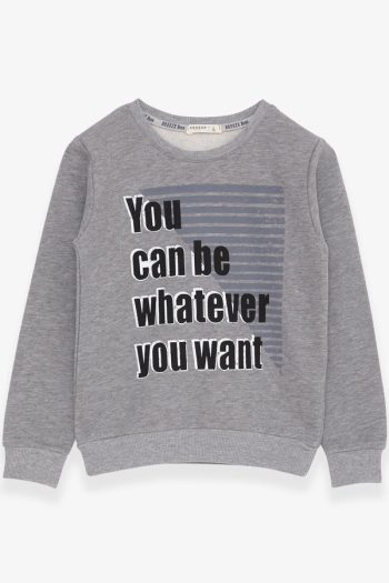 Boys' Printed Sweatshirt in Dark Gray Melange (Ages 8-12)