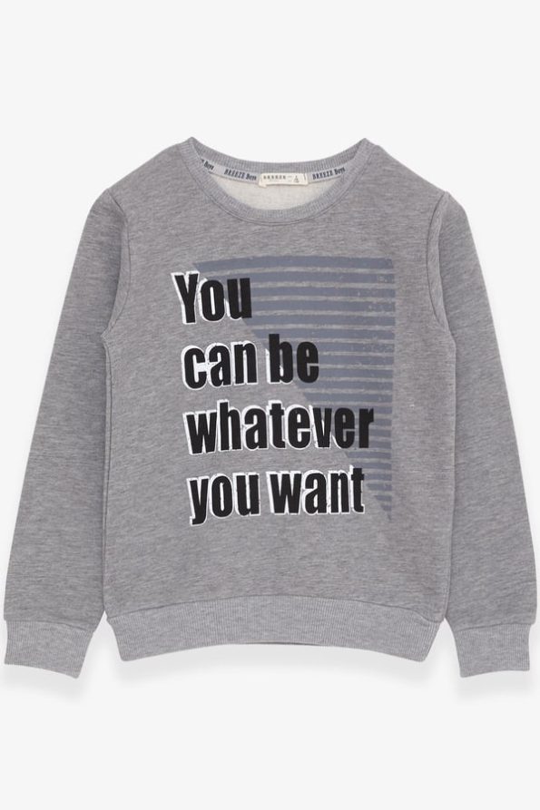Boys' Printed Sweatshirt in Dark Gray Melange (Ages 8-12)
