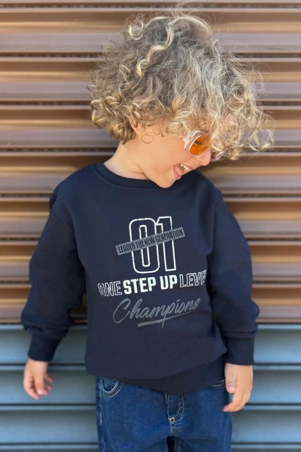 Boys' Printed Sweatshirt in Navy Blue (Ages 4-8)