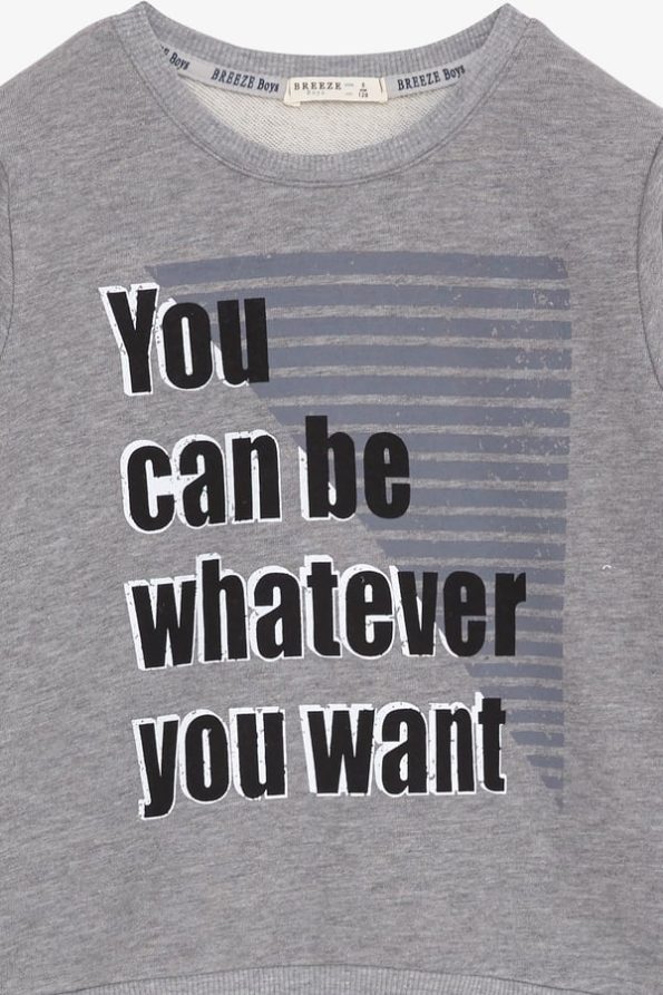 Boys' Printed Sweatshirt in Dark Gray Melange (Ages 8-12)