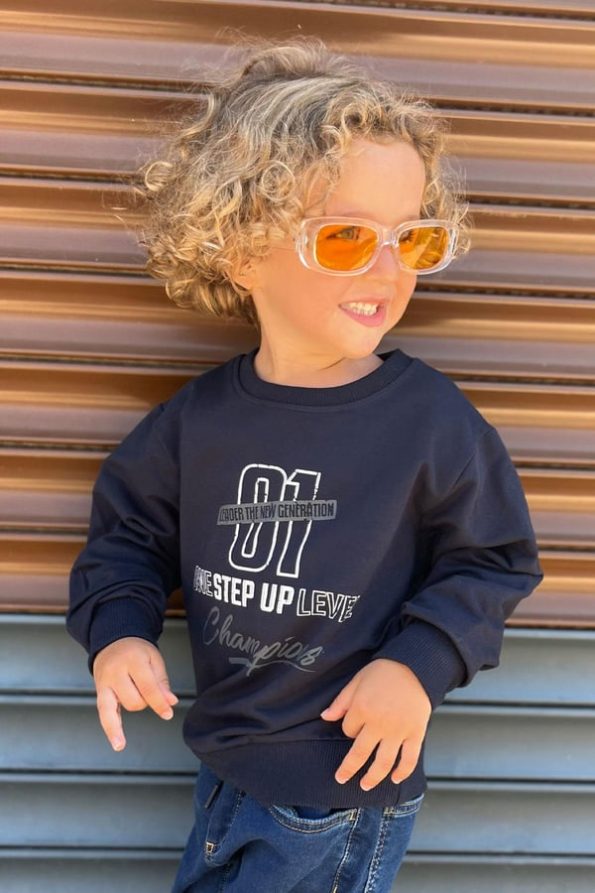 Boys' Printed Sweatshirt in Navy Blue (Ages 4-8)