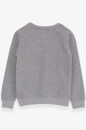Boys' Printed Sweatshirt in Dark Gray Melange (Ages 8-12)