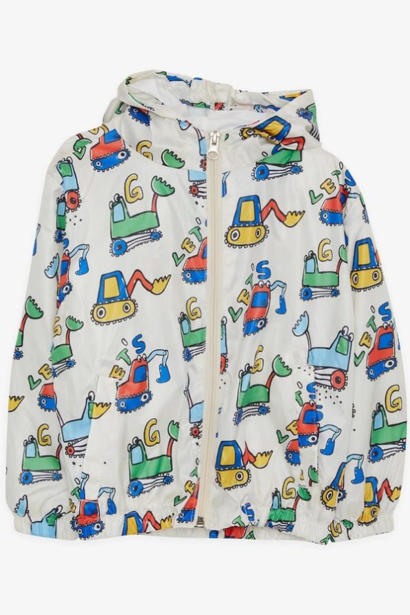 Boys' Baby Raincoat with Construction Vehicle Pattern Cream (1 Year)