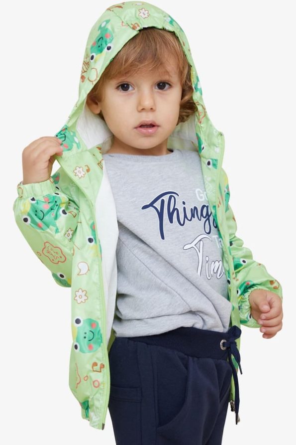 Boys' Raincoat with Frog Prince Design in Pistachio Green (Ages 1-6)