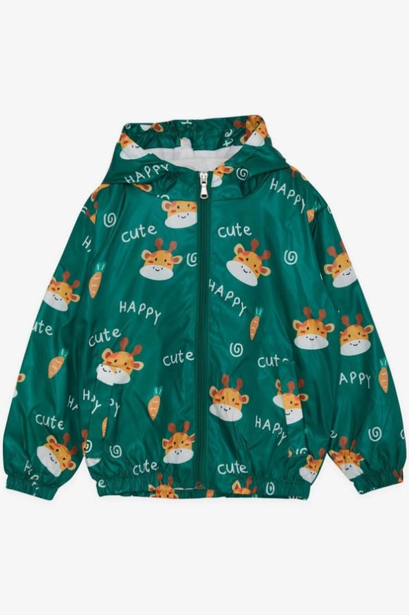 Boys' Green Rain Jacket with Cute Giraffe Print (Ages 1-4)