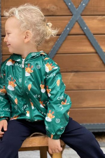 Boys' Green Rain Jacket with Cute Giraffe Print (Ages 1-4)