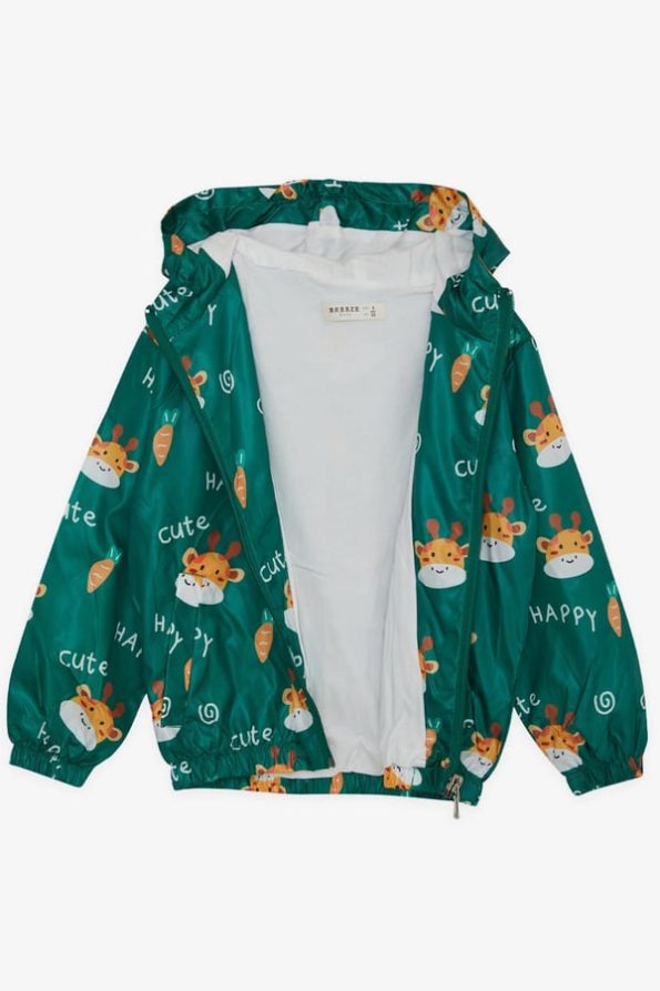 Boys' Green Rain Jacket with Cute Giraffe Print (Ages 1-4)