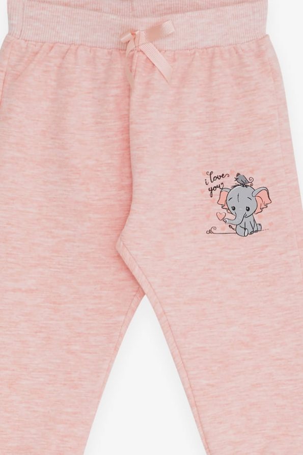 Girls' Baby Sweatpants with Elephant Print in Salmon Melange (6 Months - 2 Years)