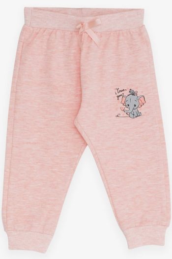 Girls' Baby Sweatpants with Elephant Print in Salmon Melange (6 Months - 2 Years)