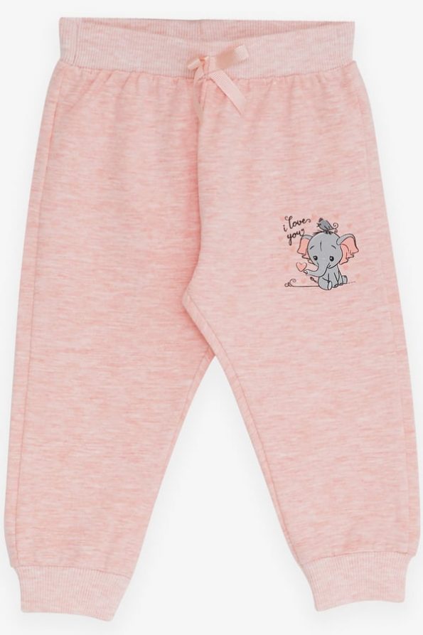 Girls' Baby Sweatpants with Elephant Print in Salmon Melange (6 Months - 2 Years)