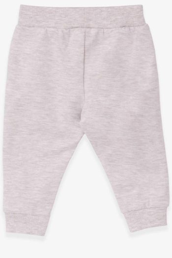 Girls' Baby Sweatpants with Cat Print in Beige Melange (6 Months - 1.5 Years)