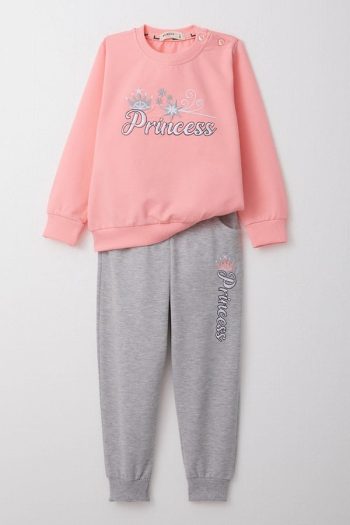 Princess Embroidered Pink Tracksuit Set for Baby Girls (9 Months - 3 Years)