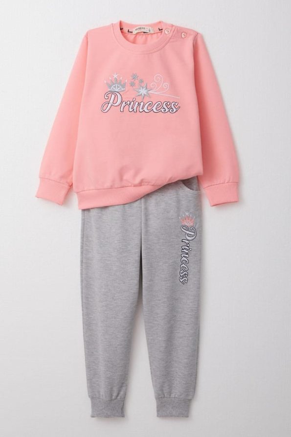 Princess Embroidered Pink Tracksuit Set for Baby Girls (9 Months - 3 Years)