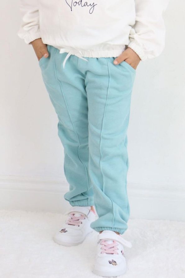 Girls' Elastic Waist Pocketed Aqua Green Bottoms (1-2 Years)
