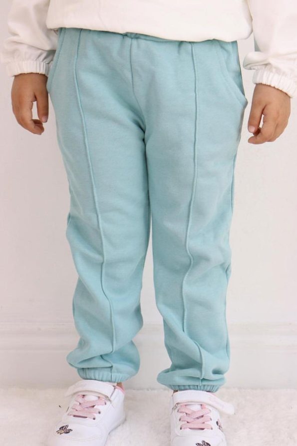 Girls' Elastic Waist Pocketed Aqua Green Bottoms (1-2 Years)