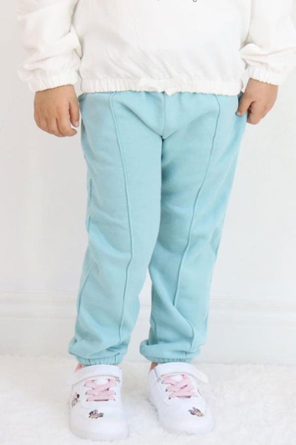 Girls' Elastic Waist Pocketed Aqua Green Bottoms (1-2 Years)