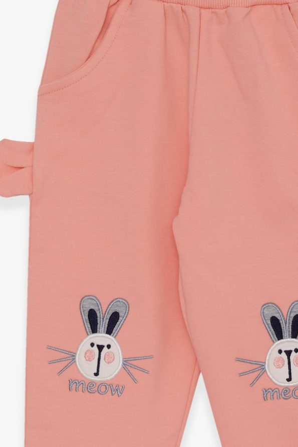 Girls' Rabbit Embroidered Sweatpants in Salmon (1-3 Years)