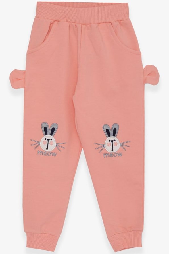 Girls' Rabbit Embroidered Sweatpants in Salmon (1-3 Years)