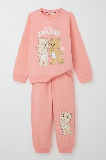 Girls' Baby Tracksuit with Fun Bear Print in Salmon (1.5-2 Years)