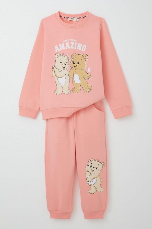 Girls' Baby Tracksuit with Fun Bear Print in Salmon (1.5-2 Years)