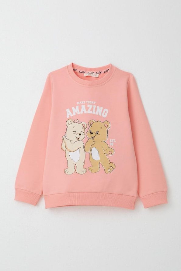 Girls' Baby Tracksuit with Fun Bear Print in Salmon (1.5-2 Years)