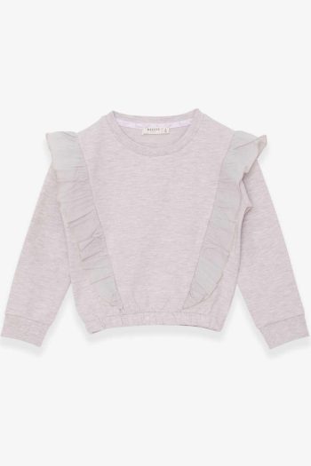 Girls' Elastic Waist Sweatshirt Beige Melange (4-8 Years)
