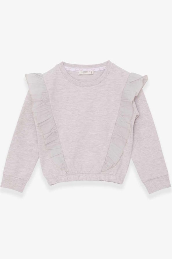 Girls' Elastic Waist Sweatshirt Beige Melange (4-8 Years)