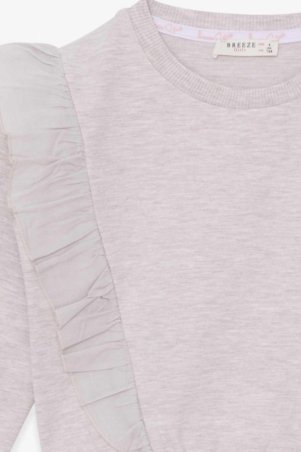 Girls' Elastic Waist Sweatshirt Beige Melange (4-8 Years)
