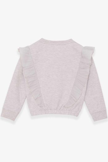 Girls' Elastic Waist Sweatshirt Beige Melange (4-8 Years)