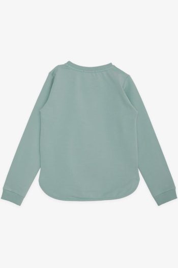 Girls' Sweatshirt with Wonderful Girl Print and Floral Design in Aqua Green (Ages 9-14)