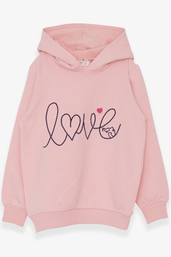 Embroidered Hoodie with Printed Text for Girls (2-6 Years)