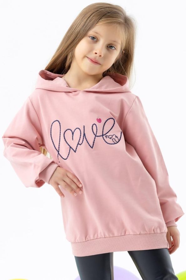 Embroidered Hoodie with Printed Text for Girls (2-6 Years)