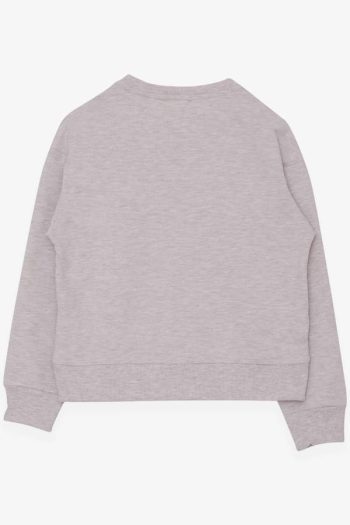 Girls' Sweatshirt with Sequined Print in Beige Melange (Ages 8-14)