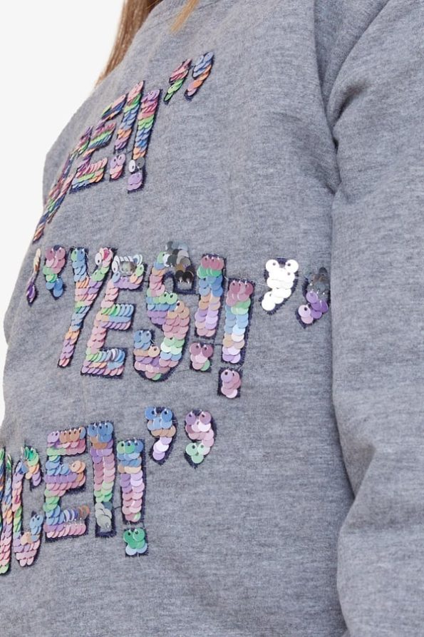 Girls' Pullover Sweatshirt with Sequin Print in Dark Gray Melange (Ages 8-14)
