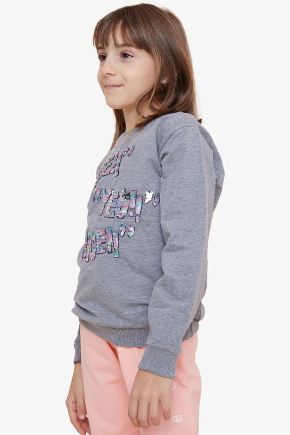 Girls' Pullover Sweatshirt with Sequin Print in Dark Gray Melange (Ages 8-14)