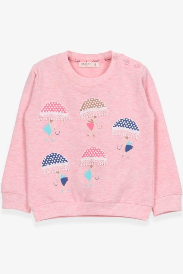 Girls' Printed Sweatshirt with Umbrella Design in Salmon Melange (1.5-5 Years)