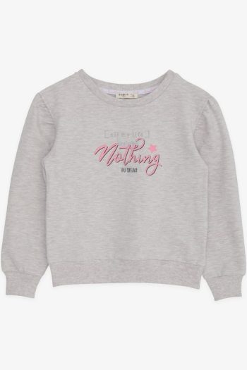 Girls' Sweatshirt with Glitter Print in Beige Melange (Ages 8-14)