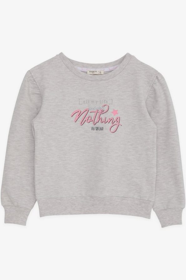 Girls' Sweatshirt with Glitter Print in Beige Melange (Ages 8-14)