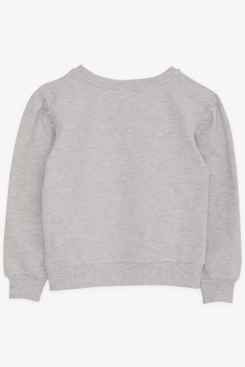 Girls' Sweatshirt with Glitter Print in Beige Melange (Ages 8-14)