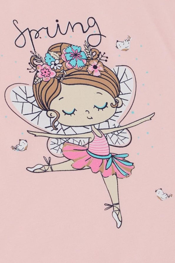 Girls' Spring-Themed Ballerina Graphic T-Shirt in Pink (Ages 1.5-4)