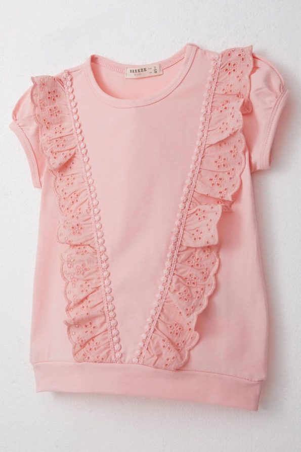 Girls' Pink T-Shirt with Lace (Ages 1.5-5)