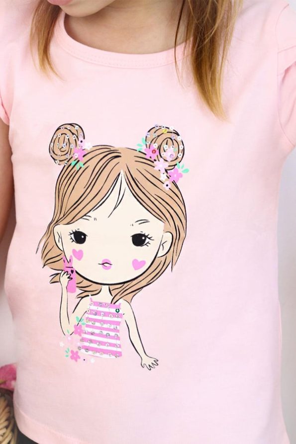 Girls' Trendy Pink T-Shirt with Cool Print (Ages 2-5)