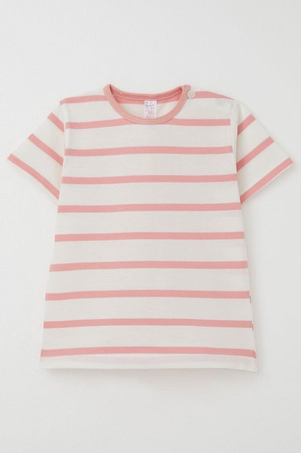 Girls' Striped Button-Up T-Shirt in Ecru (1-2 Years)