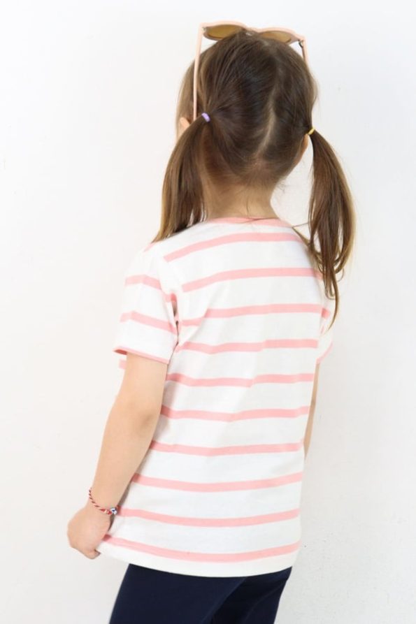 Girls' Striped Button-Up T-Shirt in Ecru (1-2 Years)