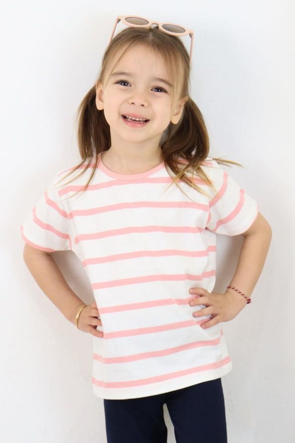 Girls' Striped Button-Up T-Shirt in Ecru (1-2 Years)
