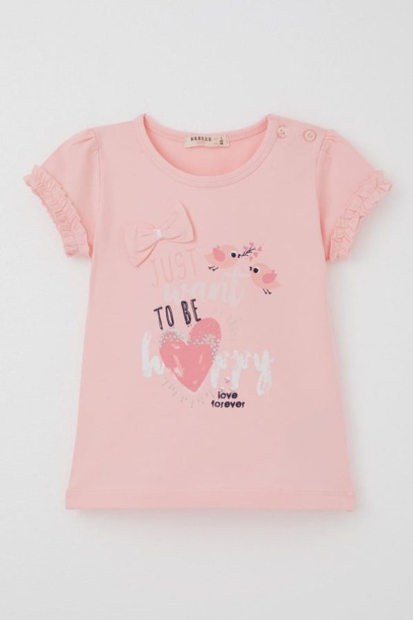 Girls' T-Shirt with Cute Bird Print and Heart in Pink (1-4 Years)