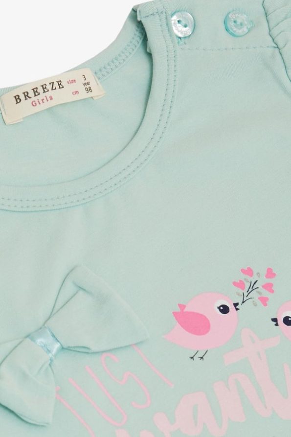 Girls' Baby T-Shirt with Cute Bird Print in Mint Green (1-2 Years)