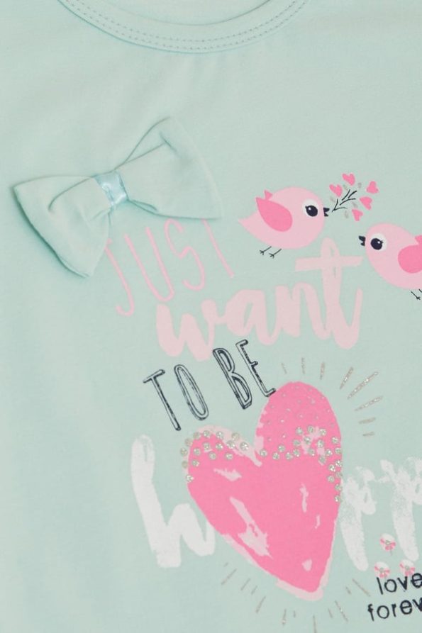 Girls' Baby T-Shirt with Cute Bird Print in Mint Green (1-2 Years)