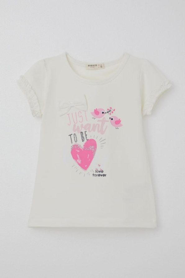 Girls' T-Shirt with Cute Bird Print and Heart Design (1-4 Years)
